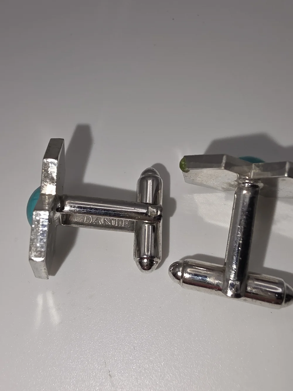 Dante Silver-Tone Hexagon Cuff Links with Turquoise Center
